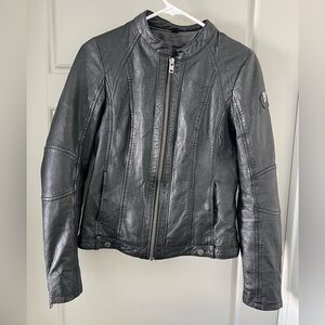 Women's Mauritius Black Leather Moto Jacket Slim fit size S or 36 EUC